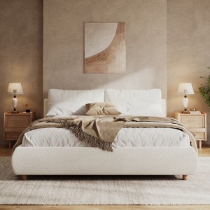 Christopher Knight Home Nicolas Boucle Upholstered Platform Bed with Removable Pillow Headboard - 1 of 4