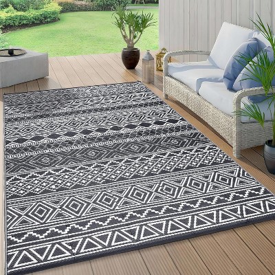 Camping Rug for Balcony Washable Easy-Clean Non-Slip Carpet Modern Boho Plastic Carpet Stain-Resistant RV Area Rug for Patio Picnic Beach