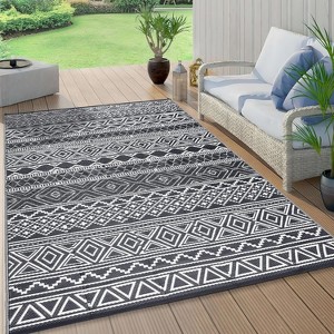Camping Rug for Balcony Washable Easy-Clean Non-Slip Carpet Modern Boho Plastic Carpet Stain-Resistant RV Area Rug for Patio Picnic Beach - 1 of 4
