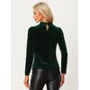 INSPIRE CHIC Women's Casual Velvet Long Sleeve Choker Neck Heart Dots Mesh Panel Top - 4 of 4