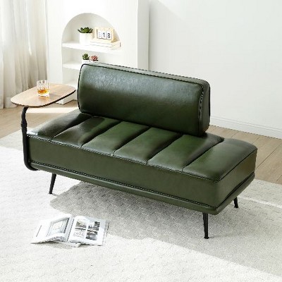 NicBex Modern 55" Single Sofa, 360-degree Swivel Tray Couch for Living Room, PU Leather Entryway Ottoman Bench, Tufted Upholstered End of Bed Bench