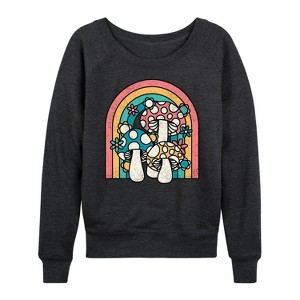 Women's - Instant Message - Retro Mushrooms Rainbow Lightweight French Terry Wide Neck Long Sleeve Graphic Shirt - 1 of 4