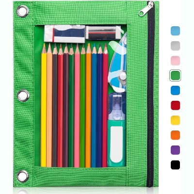 Paaaawaters Pencil Pouch for 3 Ring Binder, Large Pencil Case Pouch with 3 Reinforced Grommets, Pen Bag, Clear Window Pencil Case