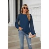 Womens Tops Round Neck Long Sleeve Lace Trim Relaxed Fit T Shirt Blue L - 3 of 4