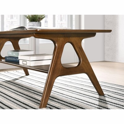 Arona Walnut Mid-Century Modern Rectangular Wood Coffee Table with Shelf