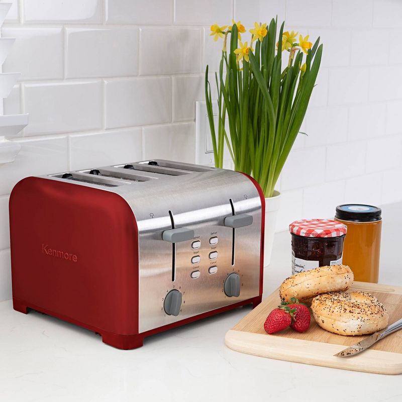 Kenmore 4-Slice Toaster, Dual Controls, Wide Slot  - Red Stainless Steel, 3 of 8
