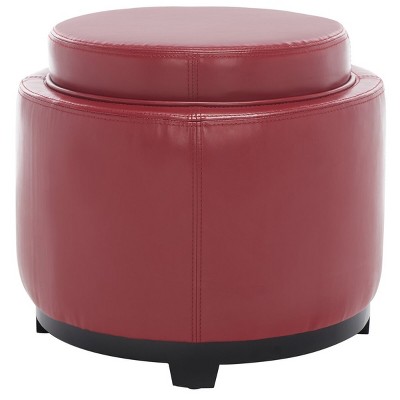 Transitional Round Red Ottoman with Storage Tray