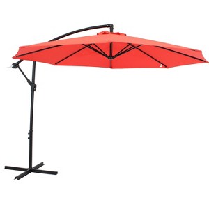Sunnydaze Outdoor Steel Cantilever Offset Patio Umbrella with Air Vent, Crank, and Base - 9.25' - 1 of 4