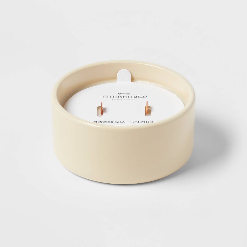 2-Wick Glossy Ceramic Ginger Lily + Jasmine Wood Wick Jar Candle Yellow 8oz - Threshold&#8482;, 1 of 6