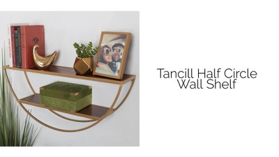 Walnut Brown and Gold Half-Moon Floating Wall Shelf