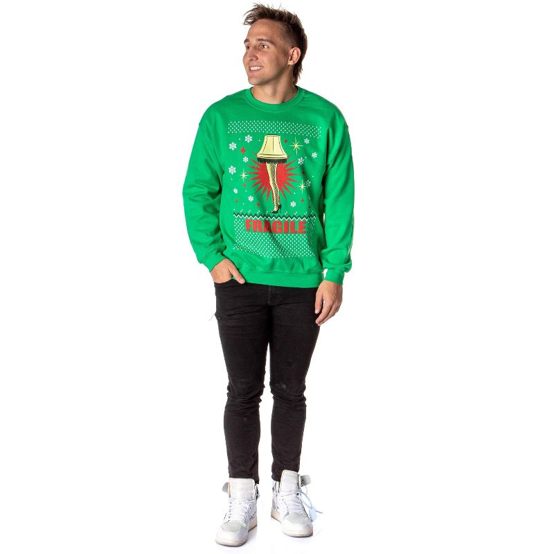 A Christmas Story Men's Leg Lamp Fragile Pullover Sweatshirt Green, 3 of 5