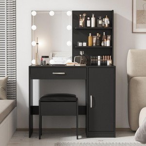 Makeup Vanity with Lighted Mirror & Lots Storage Cabinet, 3 Lighting Modes - 1 of 4