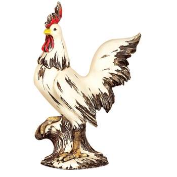 15" x 10" Magnesium Oxide Farmhouse Polystone Rooster Garden Sculpture White - Olivia & May