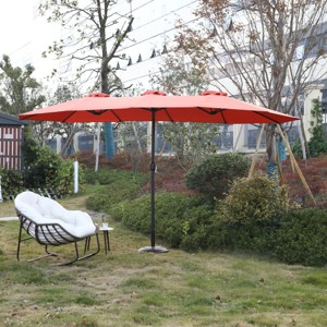 14FT Double Sided Polyester Outdoor Umbrella,Garden Umbrella With 12 Ribs,Patio Large Rectangular Umbrella,Base Not Included-Coolbibila - 1 of 4