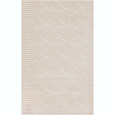 Beige Geometric Flat-Woven Outdoor Rug, 5' x 8', Reversible and Washable