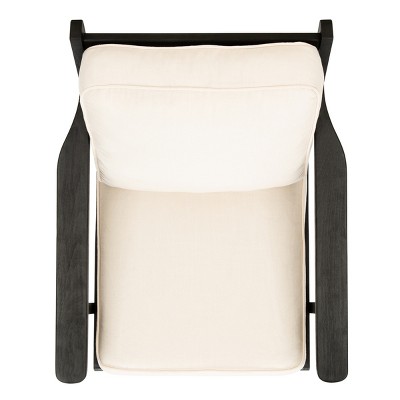 Bone White Linen and Black Oak Mid-Century Arm Chair