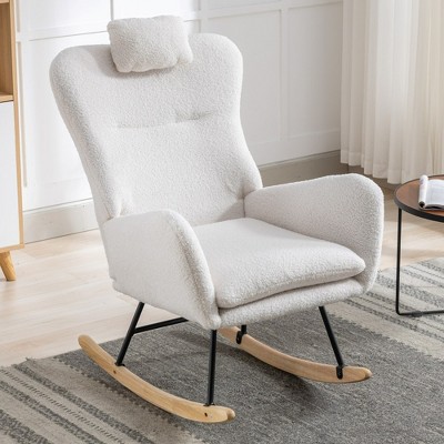35.5-Inch Soft Teddy Fabric Rocking Chair with Pockets