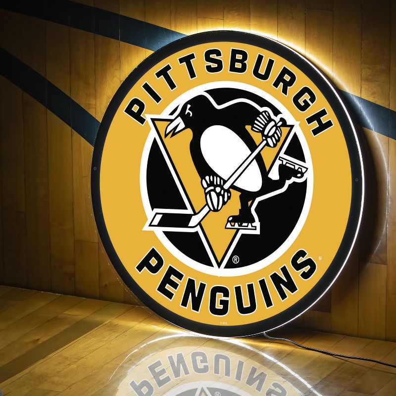 Evergreen Ultra-Thin Edgelight LED Wall Decor, Round, Pittsburgh Penguins- 23 x 23 Inches Made In USA, 2 of 7