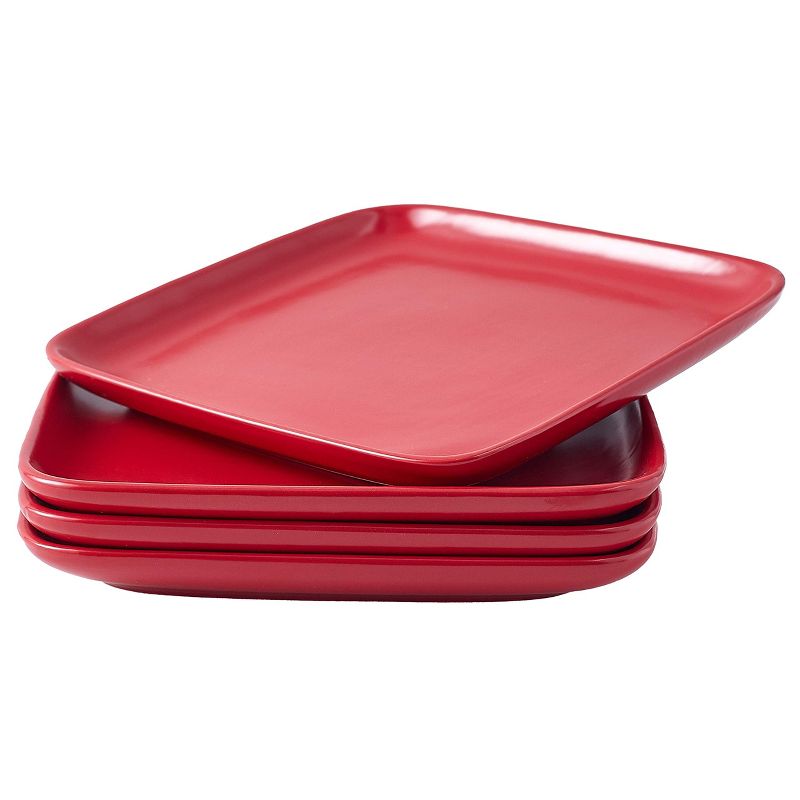Bruntmor 10" Square Plates, Set of 4, Red, 1 of 6