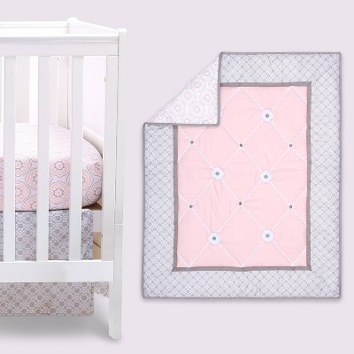 Image of The Peanutshell Princess Baby Crib Bedding Set, Pink/Gray - 3pc