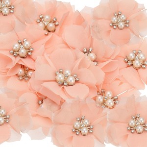 Unique Bargains Rhinestone Pearl Chiffon Flower for DIY Craft Wedding Party 15 Pcs - 1 of 4