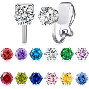 12 Pairs Birthstone Clip-on Stud Earrings Set, Non-Piercing Cubic Zirconia Fake Earrings for Women & Men - 1 of 4