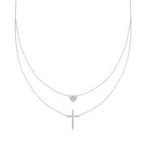 Ross-Simons 0.25 ct. t.w. Diamond Heart and Cross Layered Necklace in Sterling Silver Size 16.5 - 1 of 3