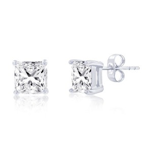 Metallo Mens Stainless Steel, 8mm Square CZ Studs - Silver - 1 of 2