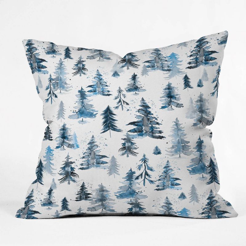 16&#34;x16&#34; Ninola Design Watercolor Pines Spruces Square Throw Pillow Blue - Deny Designs, 1 of 6