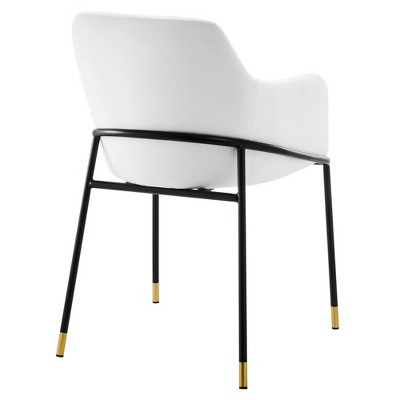 White Velvet Upholstered Arm Chair with Metal Legs