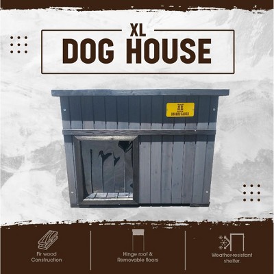 XL Gray Insulated Wood Dog House with Hinged Roof