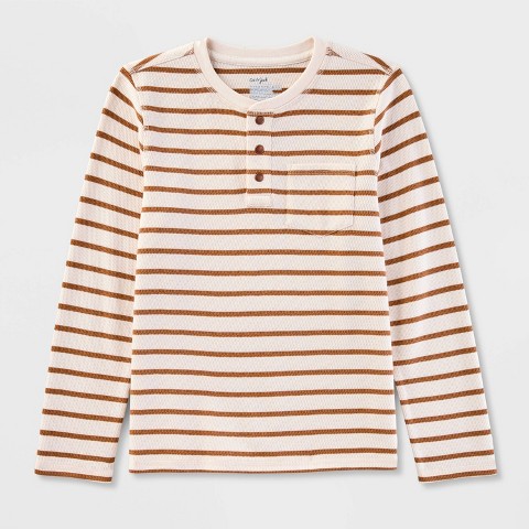 Cat & Jack Boys' Adaptive Long Sleeve 'Stripe' Thermal Top - Cat & Jack™ Cream XL: Midweight, Jacquard