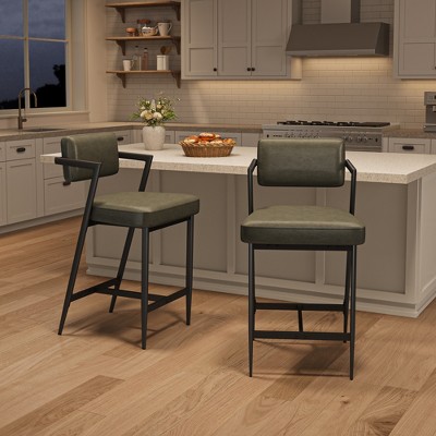 Garvee Bar Stools Set of 2, Tall Bar Chairs with Thick Cushion & Thickened Metal Legs, Upholstered Counter Height Bar Stools w/ Backrest and Footrest