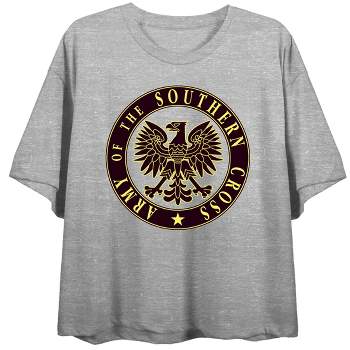 Robotech Army Of The Southern Cross Seal Crew Neck Short Sleeve Gray Heather Women’s Crop Top