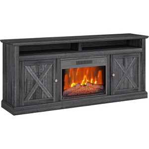 Garvee 67" Electric Fireplace TV Stand, Fits 80" TVs, 23" Fireplace Heater, Storage Cabinets & Shelves, Modern Farmhouse, Black - 1 of 4