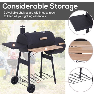 Outsunny 48" Black Steel Charcoal BBQ Grill with Smoker