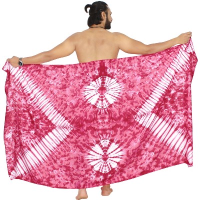 LA LEELA Men's Beach Summer Long Cover Up Vacation Lava Lava Sarong Hawaiian Beachwear Sarongs Samoan Swimwear For Men One Size Pink, Tie Dye Design