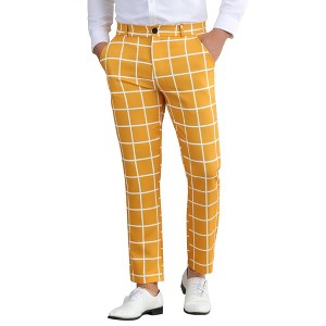 Lars Amadeus Men's Plaid Printed Regular Fit Flat Front Work Prom Dress Pants - 1 of 4