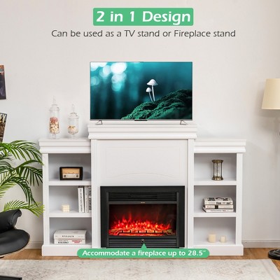 White 70'' MDF Fireplace TV Stand with Bookcase
