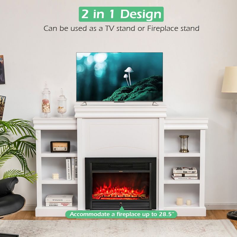 Costway 70'' Fireplace TV Stand Modern Media Entertainment Center Bookcase White\Black, 5 of 11