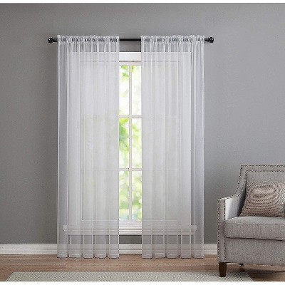 Montauk Accents Ultra Lux 2 Piece Rod Pocket White Sheer Voile Window Curtain Panels - 63 in. Long