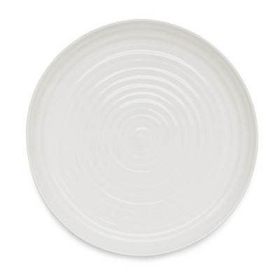 White Ceramic Round Platter with Spiral Pattern, 12.6 inches