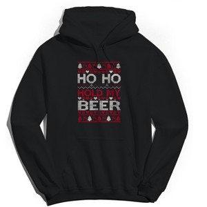 Rerun Island Men's Christmas Ho Ho Hold My Drink Long Sleeve Graphic Cotton Hoodie - 1 of 1
