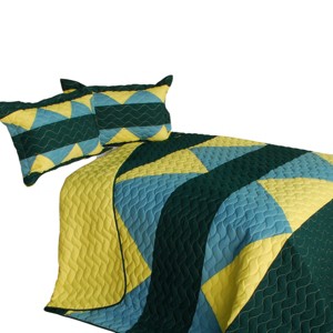 Slickblue 3 PC Full/Queen Quilt Set, Handmade Vermicelli Quilted, Soft TC Fabric, 6 Unique Designs, Bedding - 1 of 4