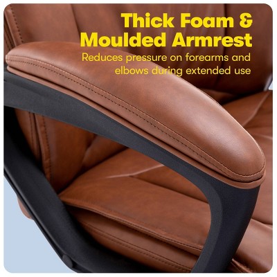 Cognac Bonded Leather Executive Office Chair with Fixed Arms