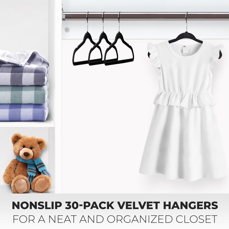 OSTO 30 Pack Premium Velvet Hangers for Baby Clothes, Non-Slip, Thin Space-Saving with Notches and 360-Degree Swivel Hook; 11 Inch, 2 of 5