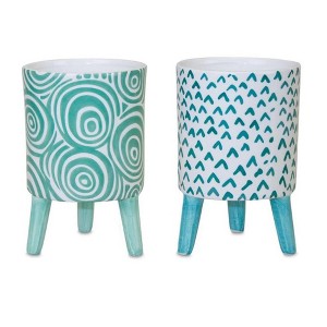Melrose Blue Patterned Pot with Legs (Set of 2) - 1 of 3