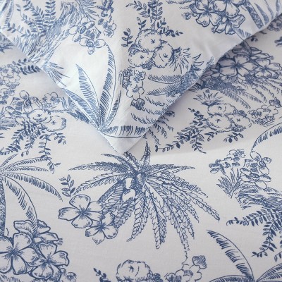 Pen and Ink Blue Floral Cotton Queen Duvet Cover Set