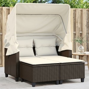 vidaXL Patio Sofa 2-Seater with Canopy and Stools Brown Poly Rattan - 1 of 4