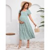 Women's Maternity Floral Midi Dress Summer Short Sleeve Sweetheart Boho Tie Back Casual Dress Photoshoot Baby Shower - 2 of 4